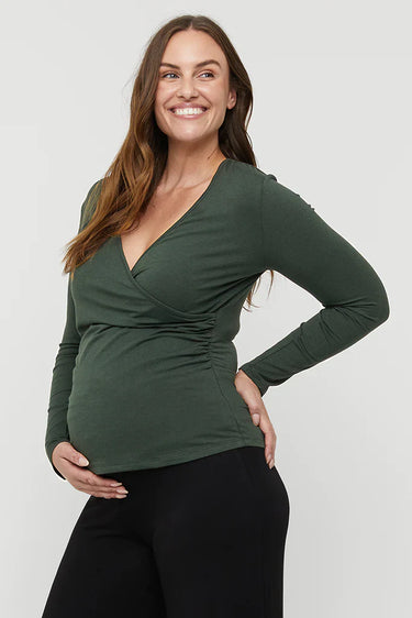 Organic Bamboo L/S Cross Front Maternity & Nursing Top Maternity Top from Bamboo Body maternity store australia